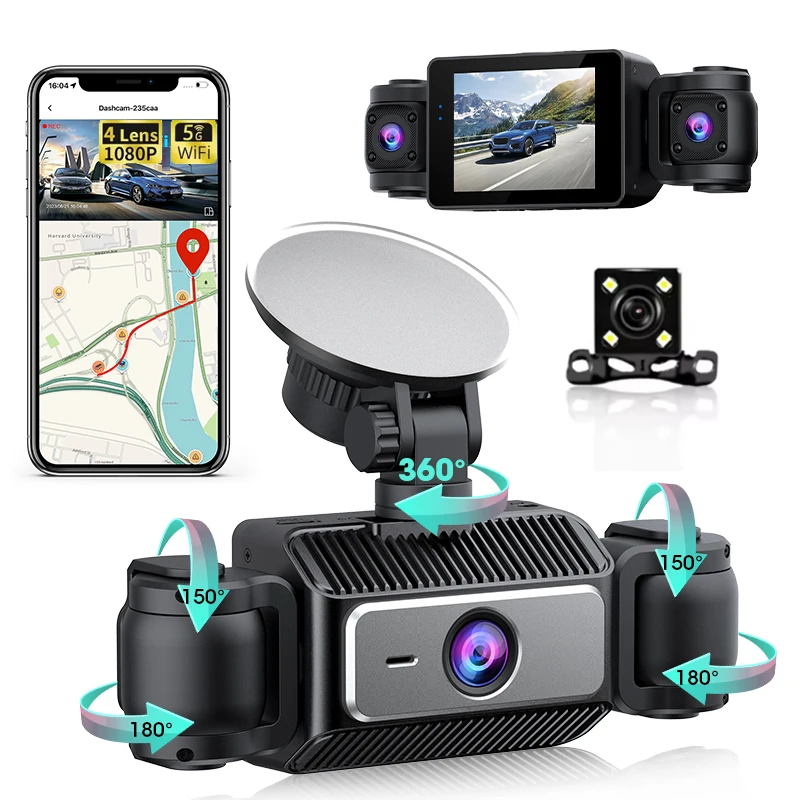 

4-канальная видеорегистратор 1080P 360 ° Автомобильная камера, черный ящик, передний левый и правый задний вид, автомобильный видеорегистратор, видеорегистратор, G-сенсор, 24-часовой парковочный монитор