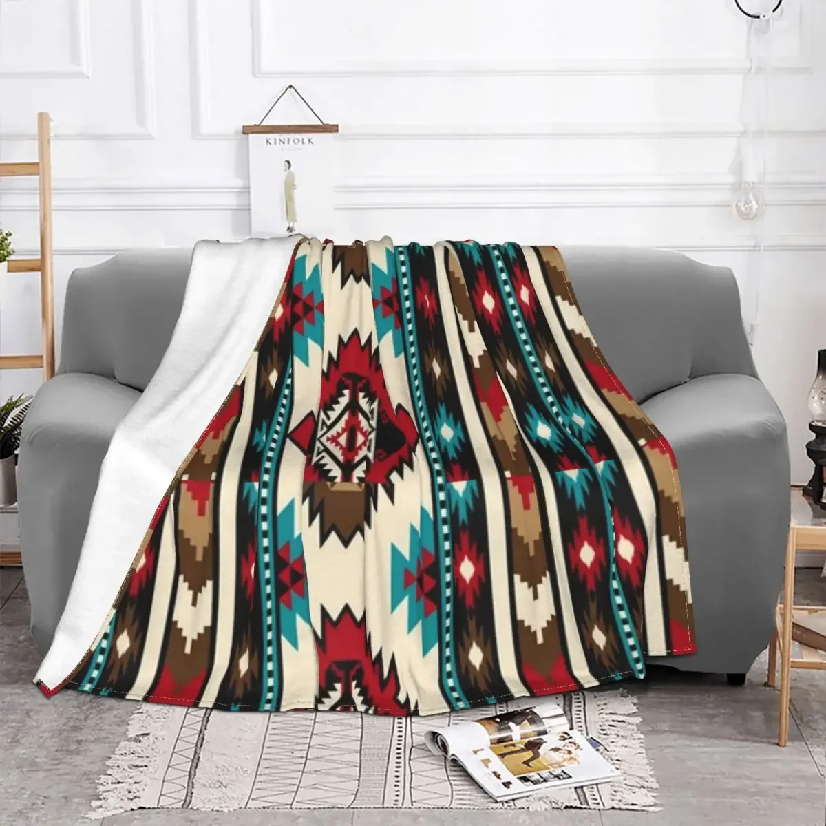 Vintage Native American Blanket Sofa Cover Flannel Spring Autumn Bohemian Geometric Warm Throw Blanket for Sofa Travel Bedspread