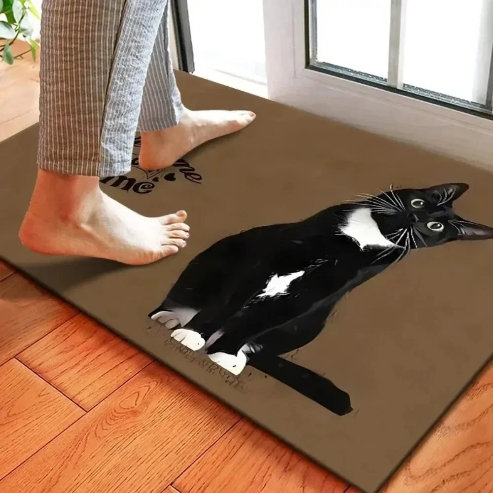 Cute Cat Mat Indoor and Outdoor Entrance Door Mat, Non-Slip and Stain Resistant Bedroom Bathroom Foot Ma 40x60cm