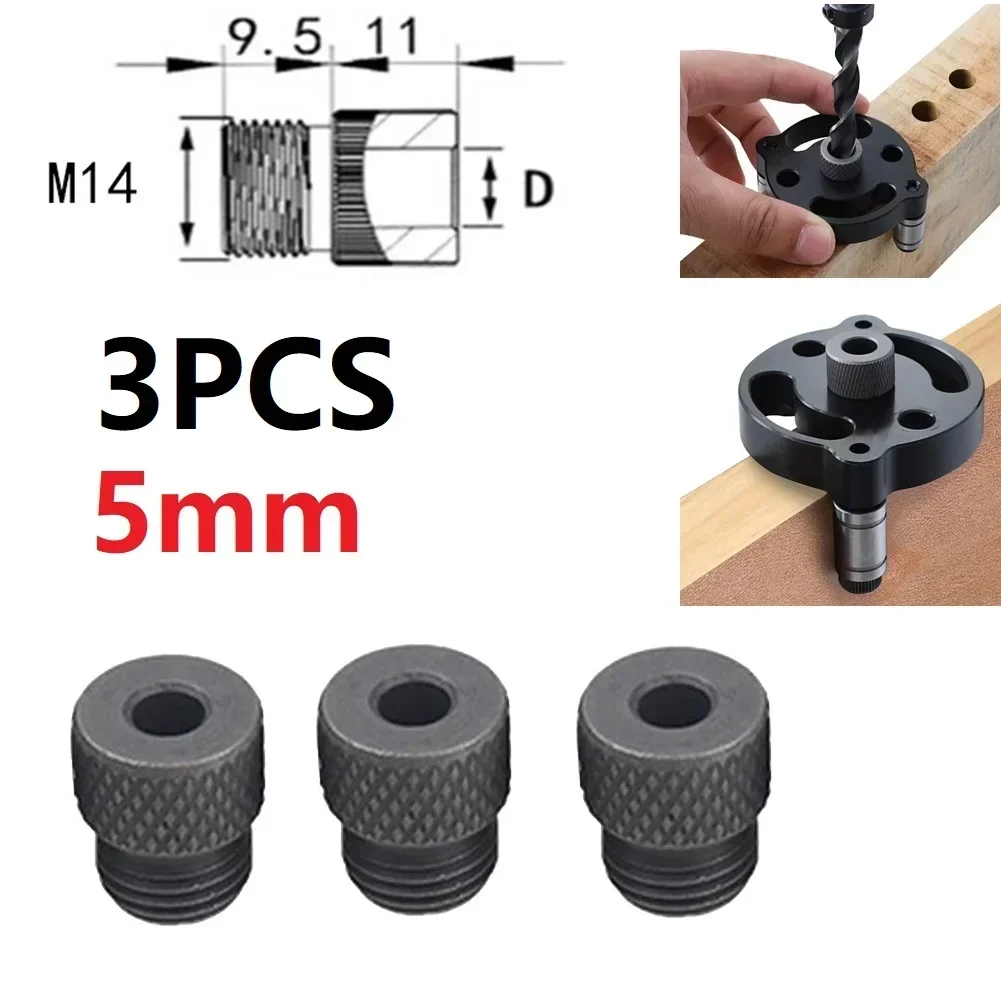 3PCS Drill Chuck Sleeves for 5mm Drilling with For M14 Thread Dowelling Jig Wood Guide Locator for Woodworking