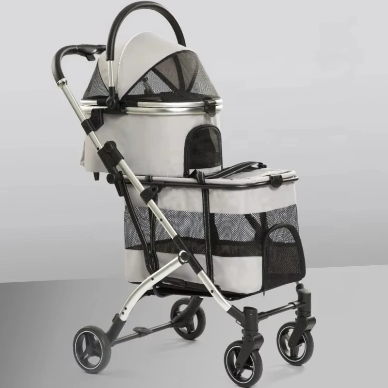 Custom Multifunctional Foldable Detachable Pet Stroller Aviation Aluminum Alloy Adjustable Canopy One Click Folding Dual Brake