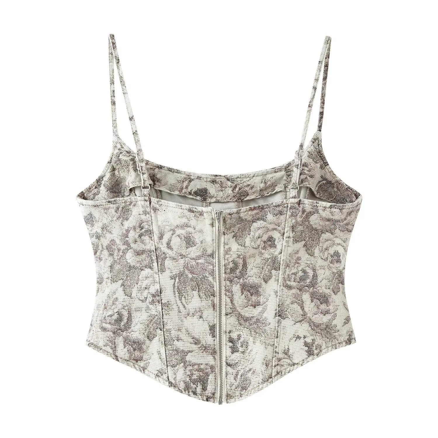 NINE ZAR Women's Floral Print Crop Top Strap Vest Slim Fit H-Shape Vest No Chest Pad Outerwear Short Length 2026 Winter