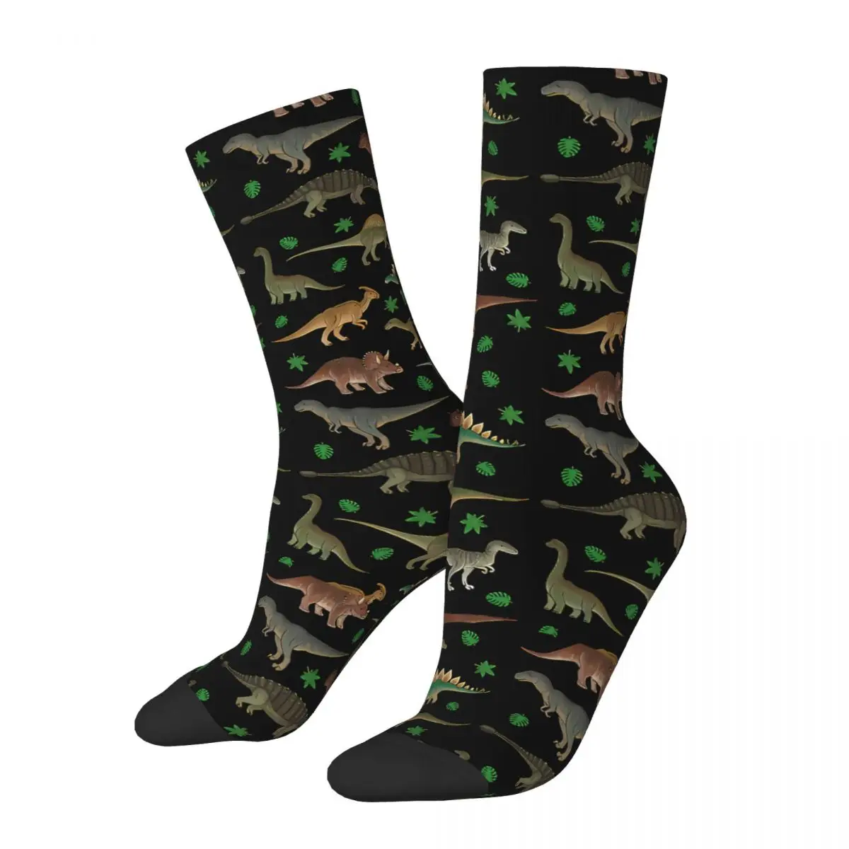 Happy Retro T Rex With Plants Crazy Men's Socks Unisex Dinosaur Harajuku Seamless Printed Novelty Crew Sock Boys Gift