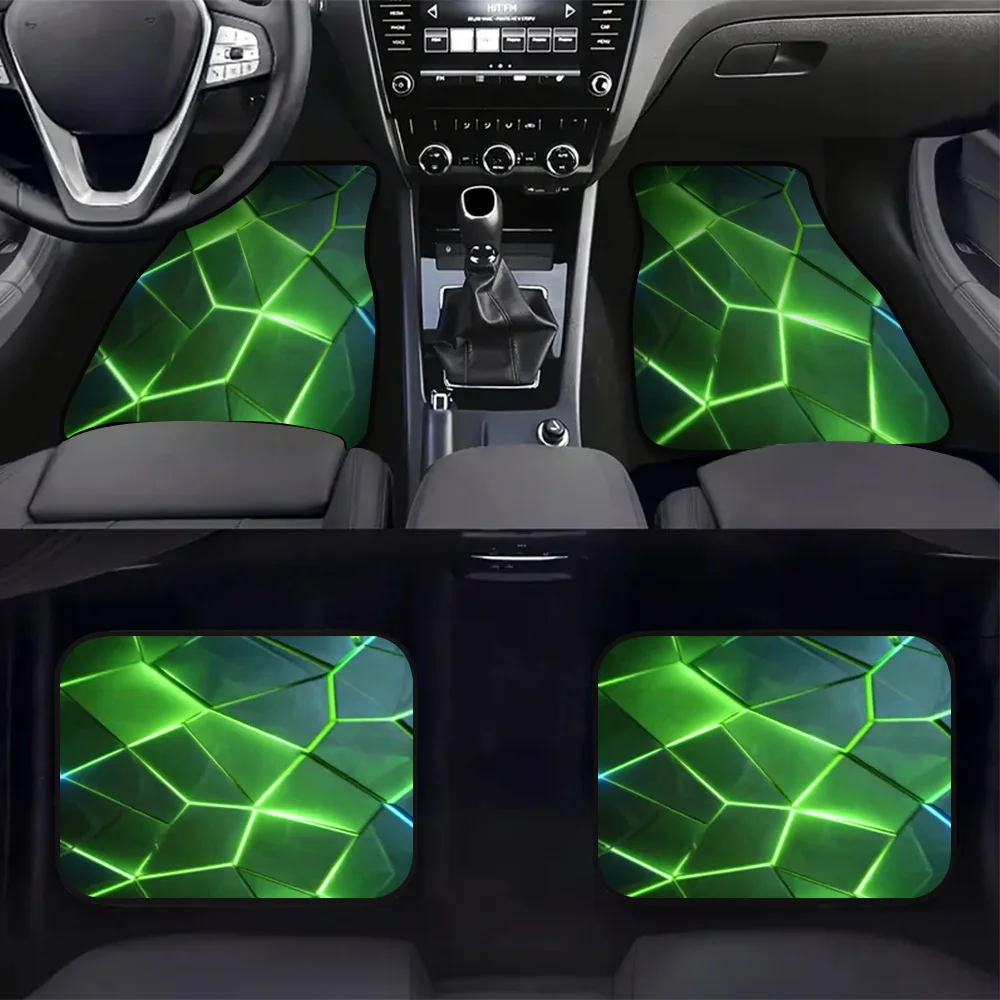 4pcs Neon Hexagon Floor Mats - Fit For Pickup Trucks & Minivans, Easy-Clean Polyester, Vibrant Green & Design, Durable Interior