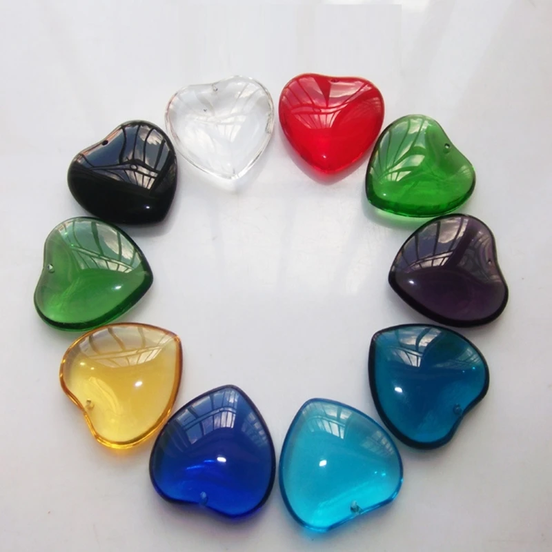 Colorful Heart-shaped Glass Pendant Beads Love Heart Charm Component Candy Color for DIY Keychain Neckchain Crafts