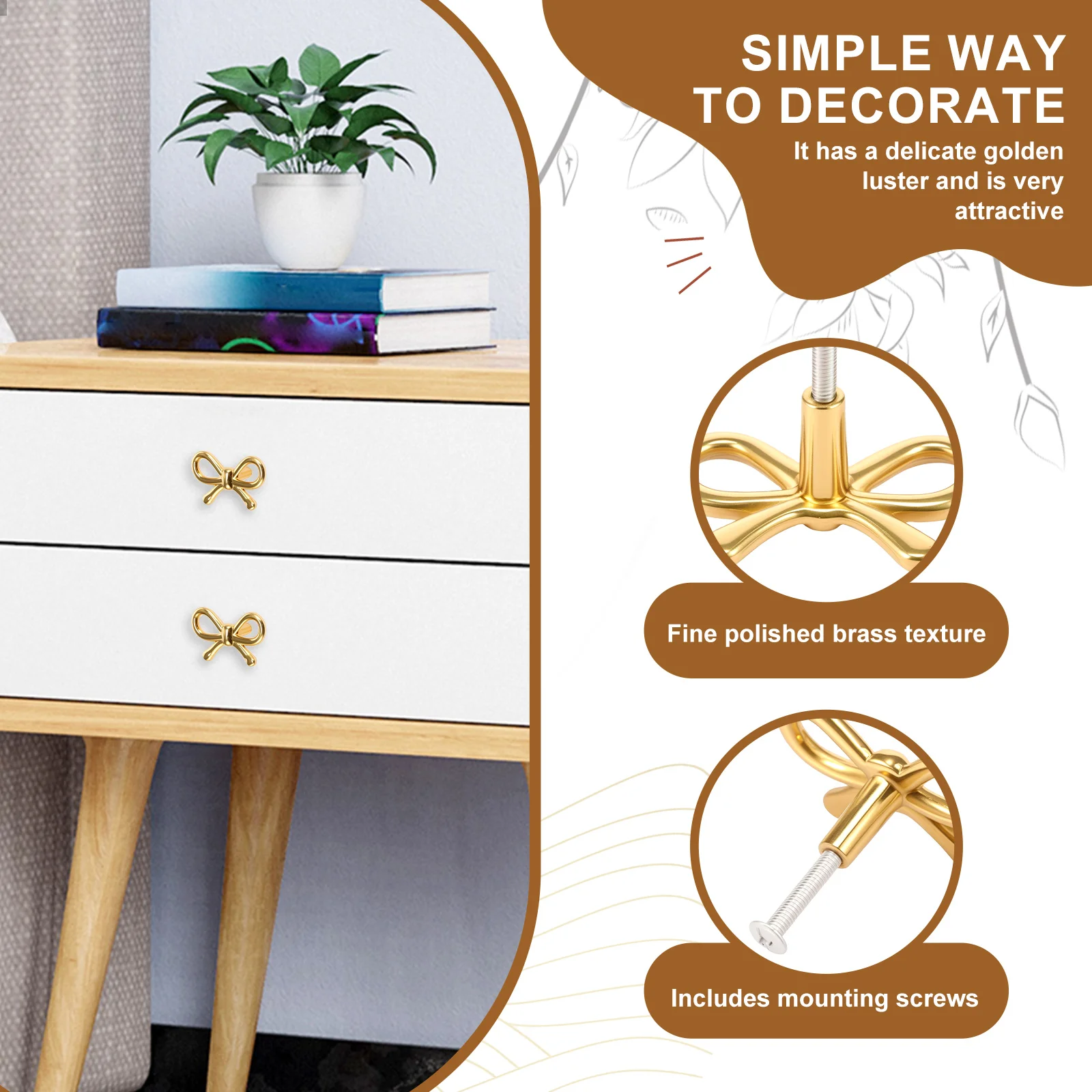 2/4/6 قطعة القوس شكل مقابض أدراج الذهب النحاس خزانة تسحب مع مسامير ديكور دولاب مقابض لخزانة الملابس درج خزانة