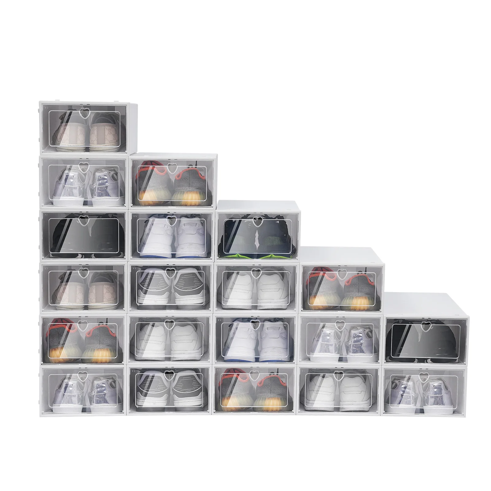 20 Pcs Clear Foldable Shoe Boxes Plastic Organizers Stackable Rectangular Storage Cases