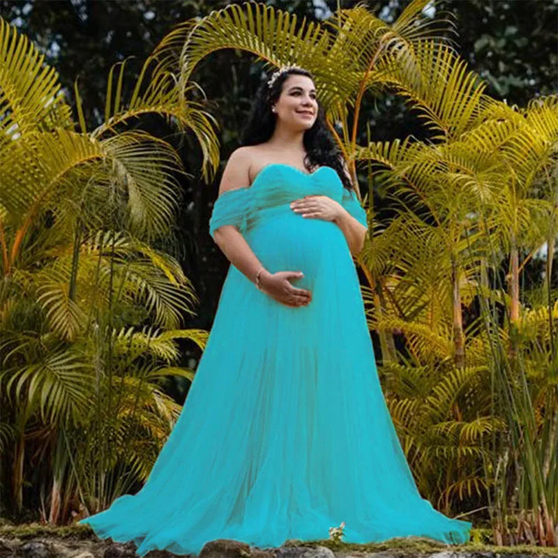 Fora do ombro vestido de malha para grávida foto shoot mulheres gravidez tiro corpo premama verão uma linha sólida elegante maxi vestidos