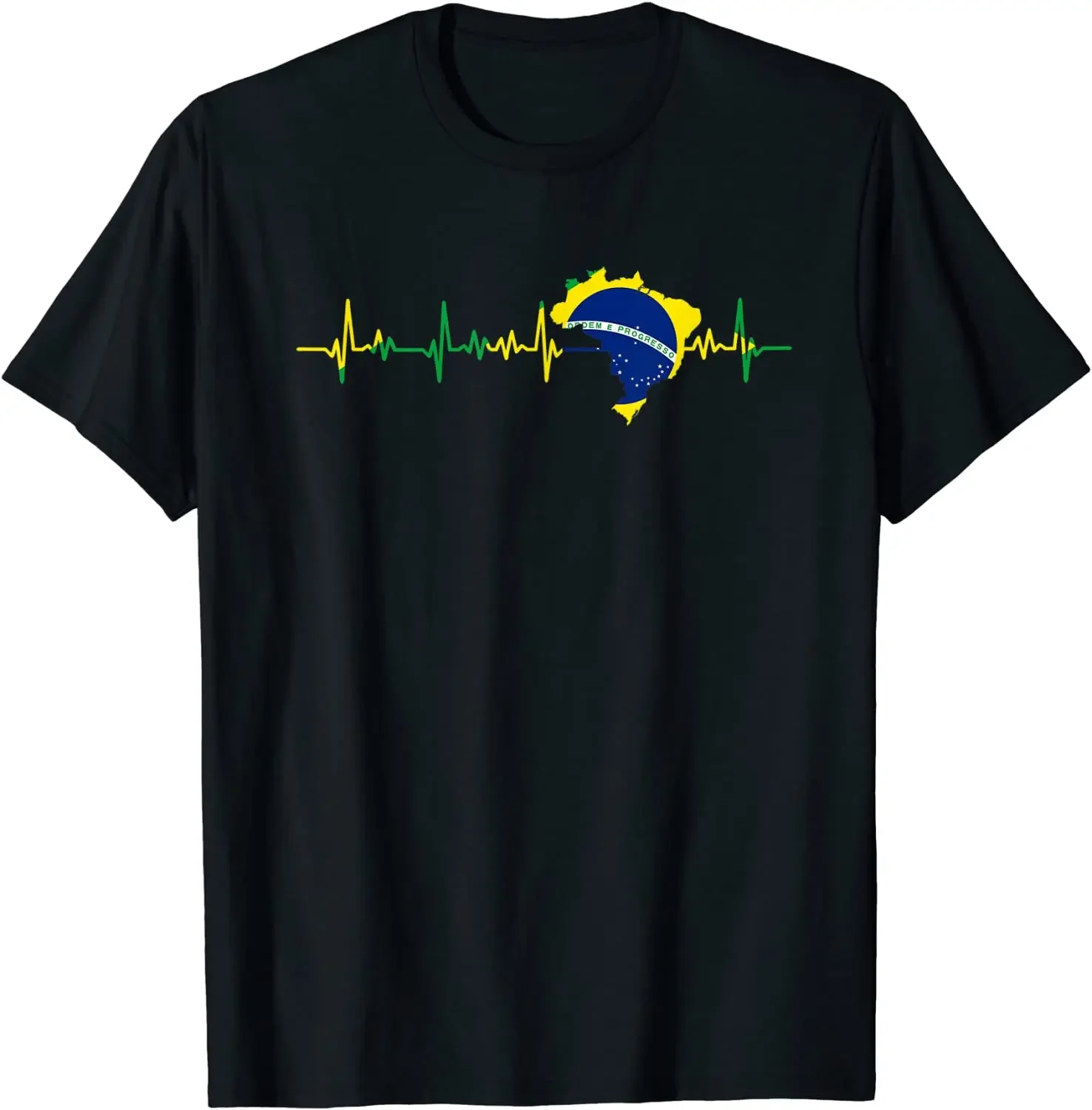 Brazil Flag Heartbeat Brasil Men T-Shirt Short Sleeve 100% Cotton O-Neck Men\'s Clothing