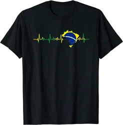 Brazil Flag Heartbeat Brasil Men T-Shirt Short Sleeve 100% Cotton O-Neck Men's Clothing