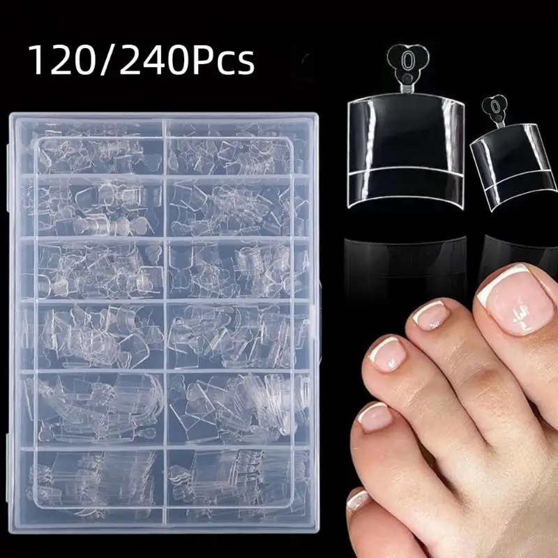 120/240pcs ปลอมเล็บเคล็ดลับโปร่งใสครึ่งฝาครอบเล็บเท้าสําหรับ Pedicure Square กดบนเล็บเท้าสําหรับผู้หญิงเล็บ Salons DIY