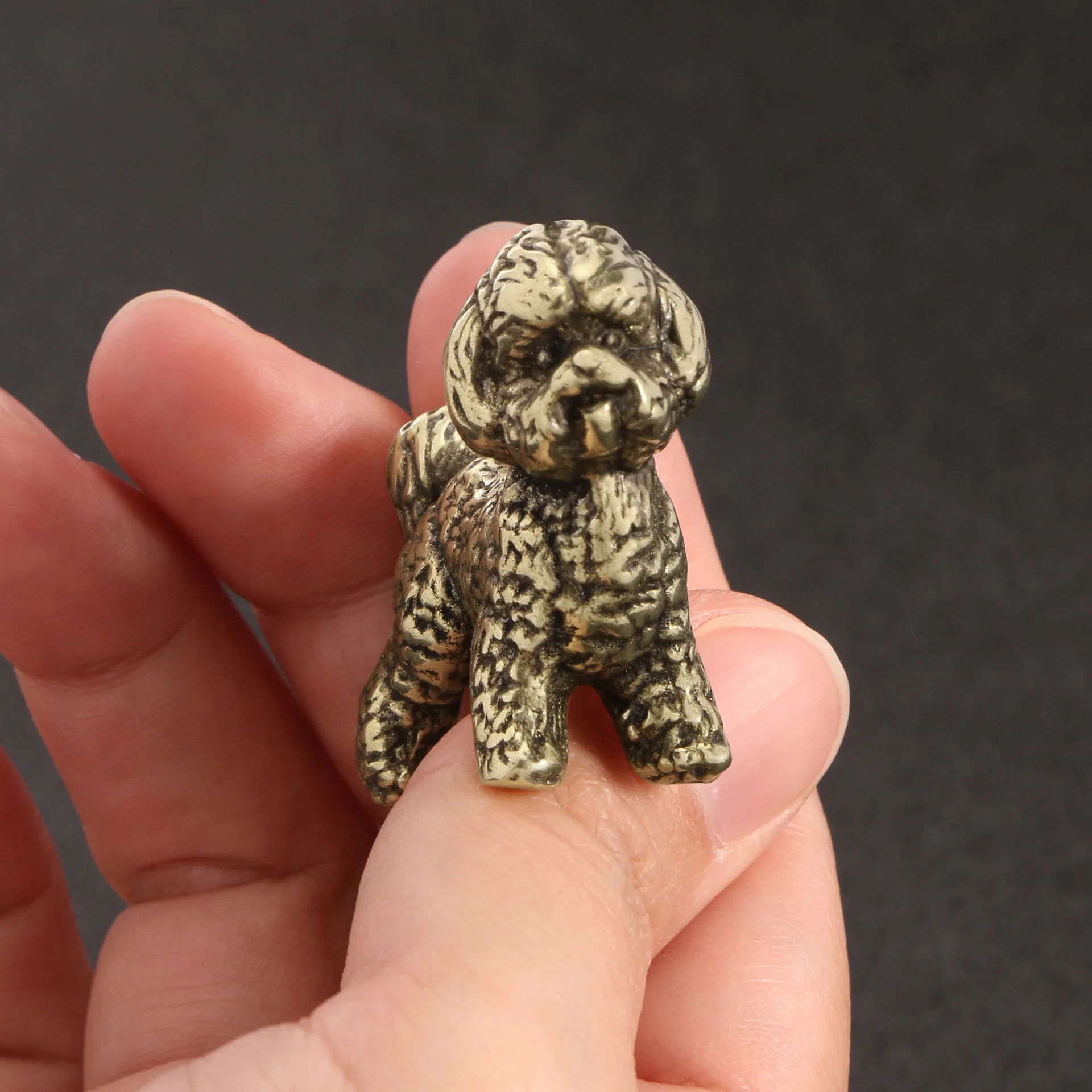 Solid Brass Poodle Dog Figurine Copper Teddy Pet Dog Decorative Ornament for Home Desk Decoration Handicrafts Souvenir Gift