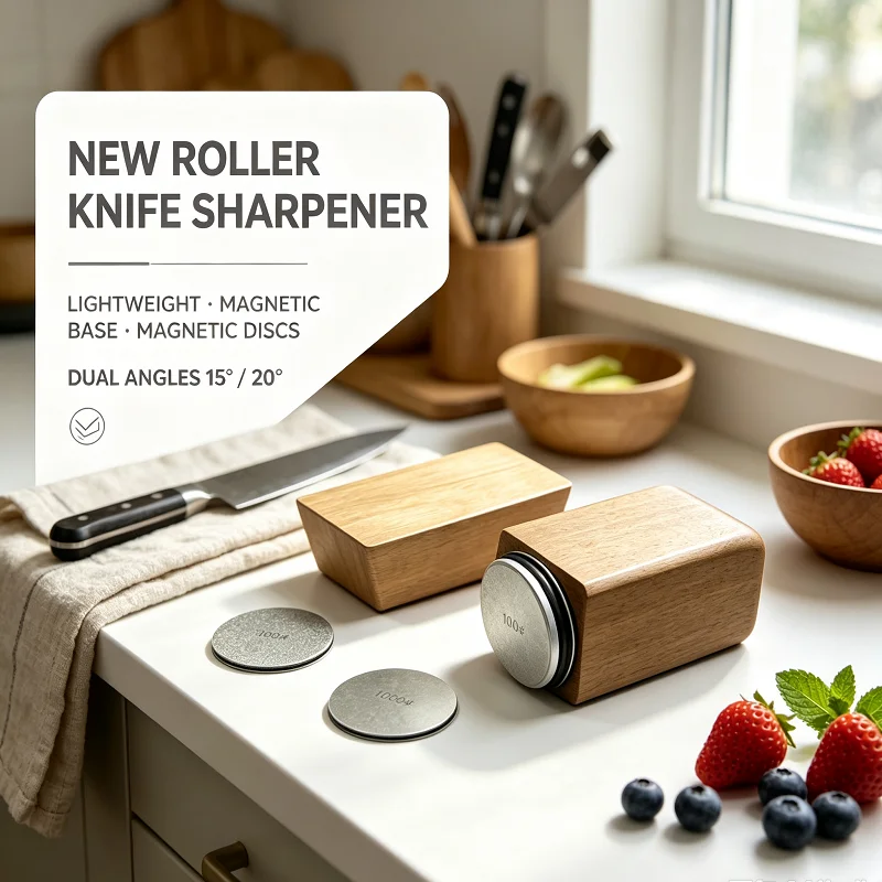 New Manual Knife Sharpening Tool 2-Angle Rolling Sharpener 15°/20°, Precision Sharpening System with Replaceable Abrasive