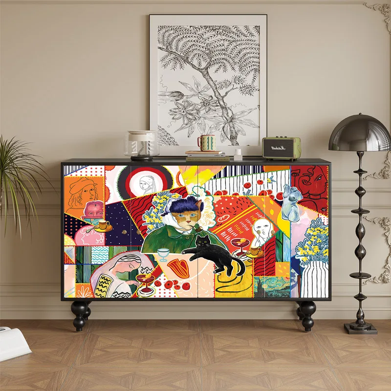 Home Elegant Living Room Cabinet Classic Wide Storage Cabinet Buffet Vintage Meuble Salon Display Cabinet Furniture