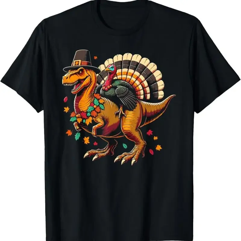 Turkey Riding Dinosaur Thanksgiving T Rex Funny Day Shirt