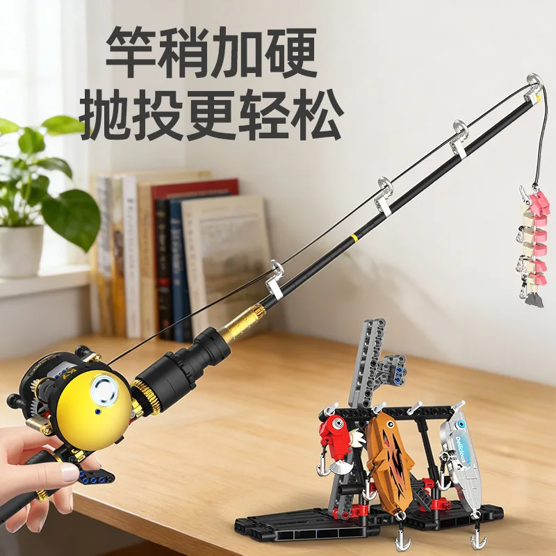 

589pcs MOC Idea Drum Reel Fishing Rod Building Blocks Model Fishing Bricks Assembling DIY Toys for Children Birthday Gift Set