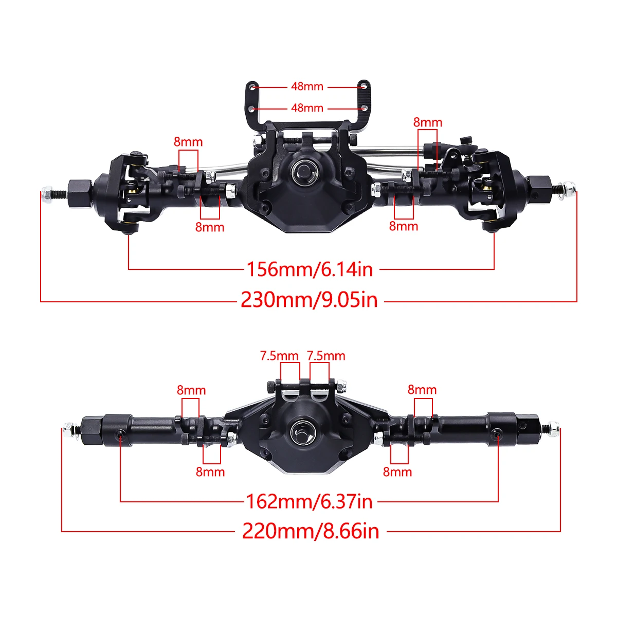 SCX10 II CNC Metalowy aluminiowy przedni tylny prosty kompletny zestaw osi do 1/10 Axial SCX10 II 90046 90047 RC Crawler Upgrade Parts