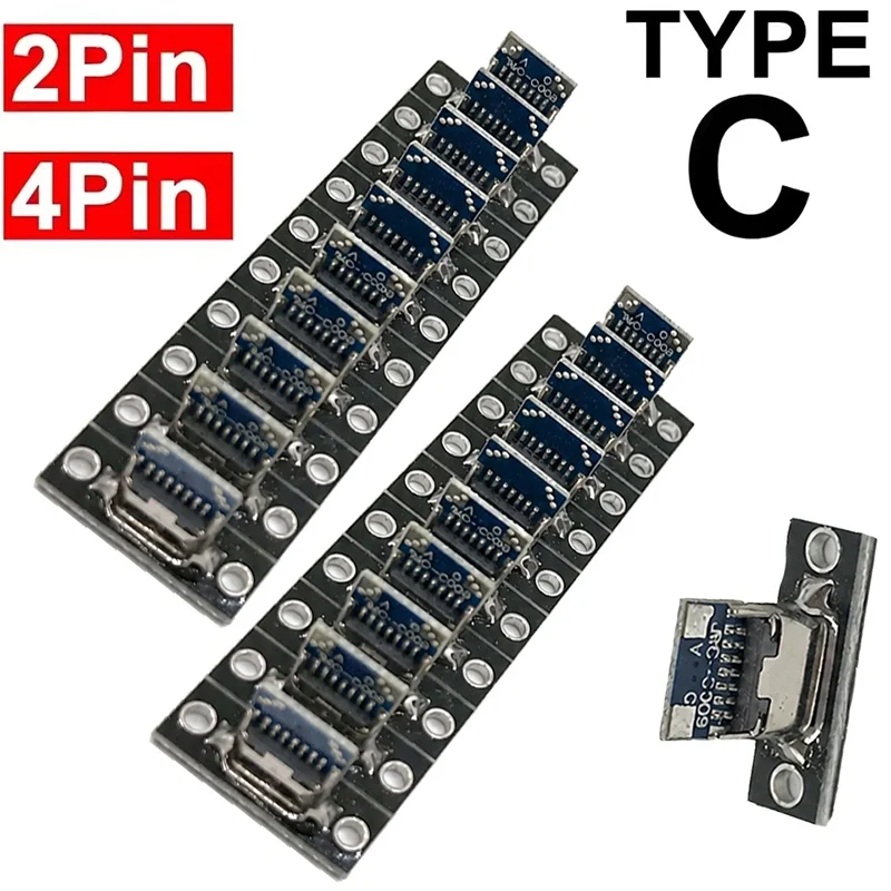 5/20pcs Type-C Jack Type-C 2/4 Pin Female Connector Jack Charging Port Type C Socket Electrical Charging Base With Fixing Plate