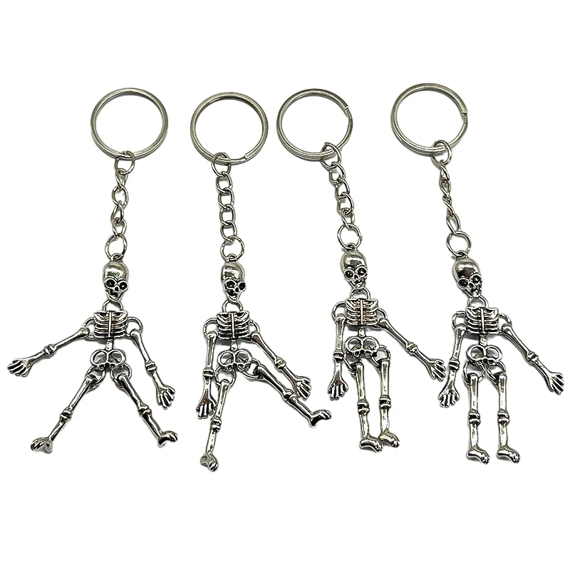 Skull Keychain Punk Multi-jointed Skeleton Keyring Car Charms Gothic Horror Pendant Halloween Ghost Head Jewelry Couple Gift