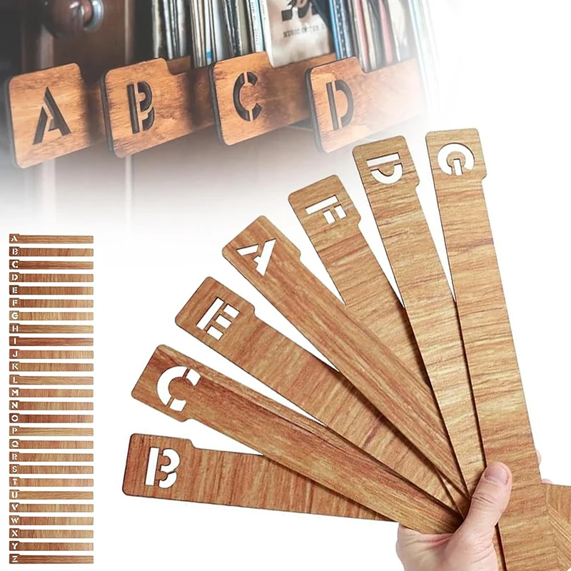 26Pcs Wood Vinyl Record Divider Card Sort Alphabetically A-Z Clear LP Record Collection Label Simple Shelf Storage Vinyl Record