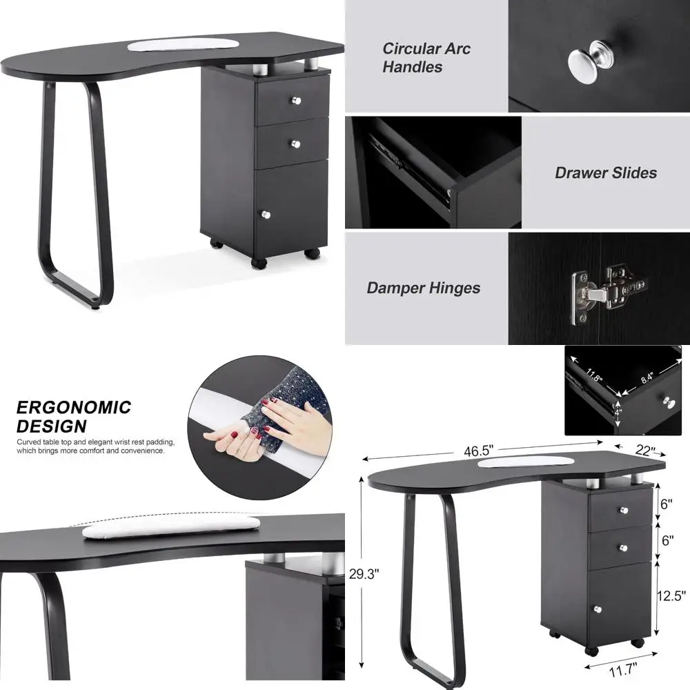 Professional Nail Station for Barber Pub Manicure and Spa Salon in Black 0422