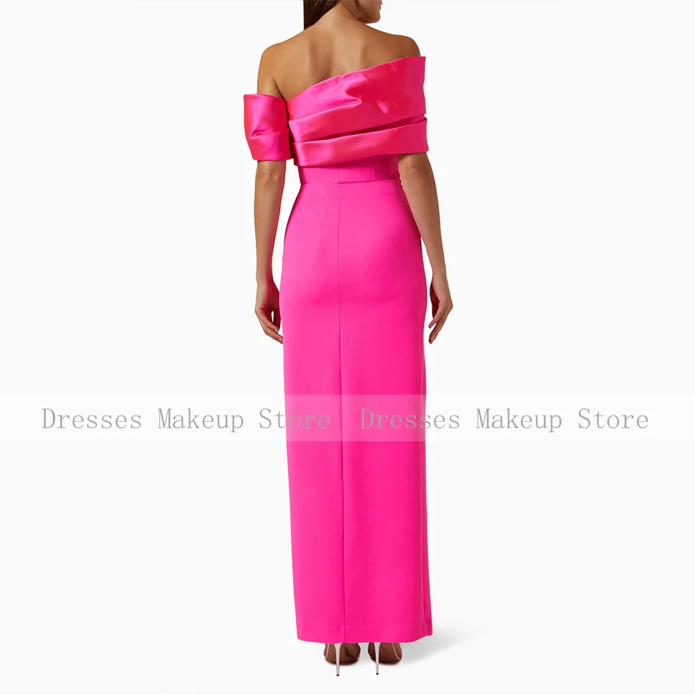 Column Prom Dresses for Women Hot Pink Off the Shoulder Elegant Prom Gowns Maxi Side Split Simple Evening Party Dress 2024