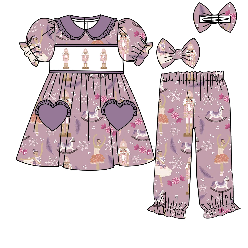Christmas-themed children's clothing set with tree cartoon print, short-sleeved top and long pants, pajama set for girls