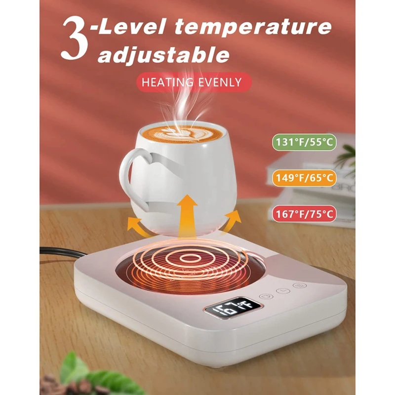 แก้วกาแฟอุ่นแก้วที่อุ่นกาแฟอุ่นแก้วสำหรับโต๊ะทำงานที่มีการตั้งค่า3-Temp/สวิตช์เซ็นเซอร์แรงโน้มถ่วง/ปิดอัตโนมัติ