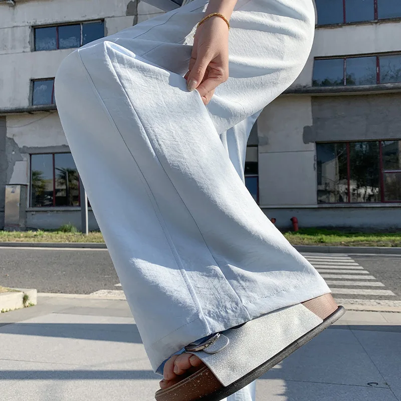 Pantaloni a gamba larga morbidi con toppa laterale pigra Pantaloni estivi da donna a vita alta larghi e casual lunghi fino al pavimento