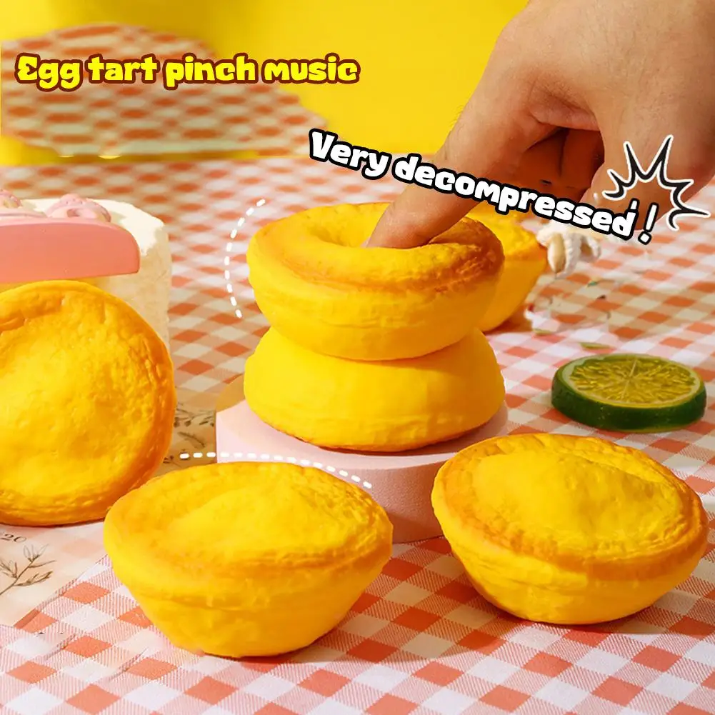 Egg Tart Squeeze Toy para crianças, amarelo, silicone, desenhos animados, alívio do estresse, comida, pitada, descompressão, E6M6, engraçado, TPR