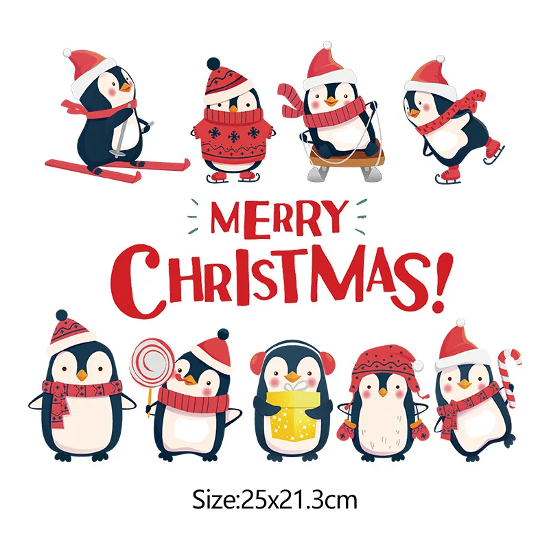 Christmas Clothing Thermoadhesive Patches Cute Penguin Heat Transfer Santa Claus Stripes Thermal Stickers on Clothes Applique