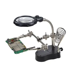 LED Clamp Soldering Iron Stand Helping Hands Magnifying Glass Magnifier Crocodile Clip SMD Hands Soldering Iron Stand 3.5X 12X