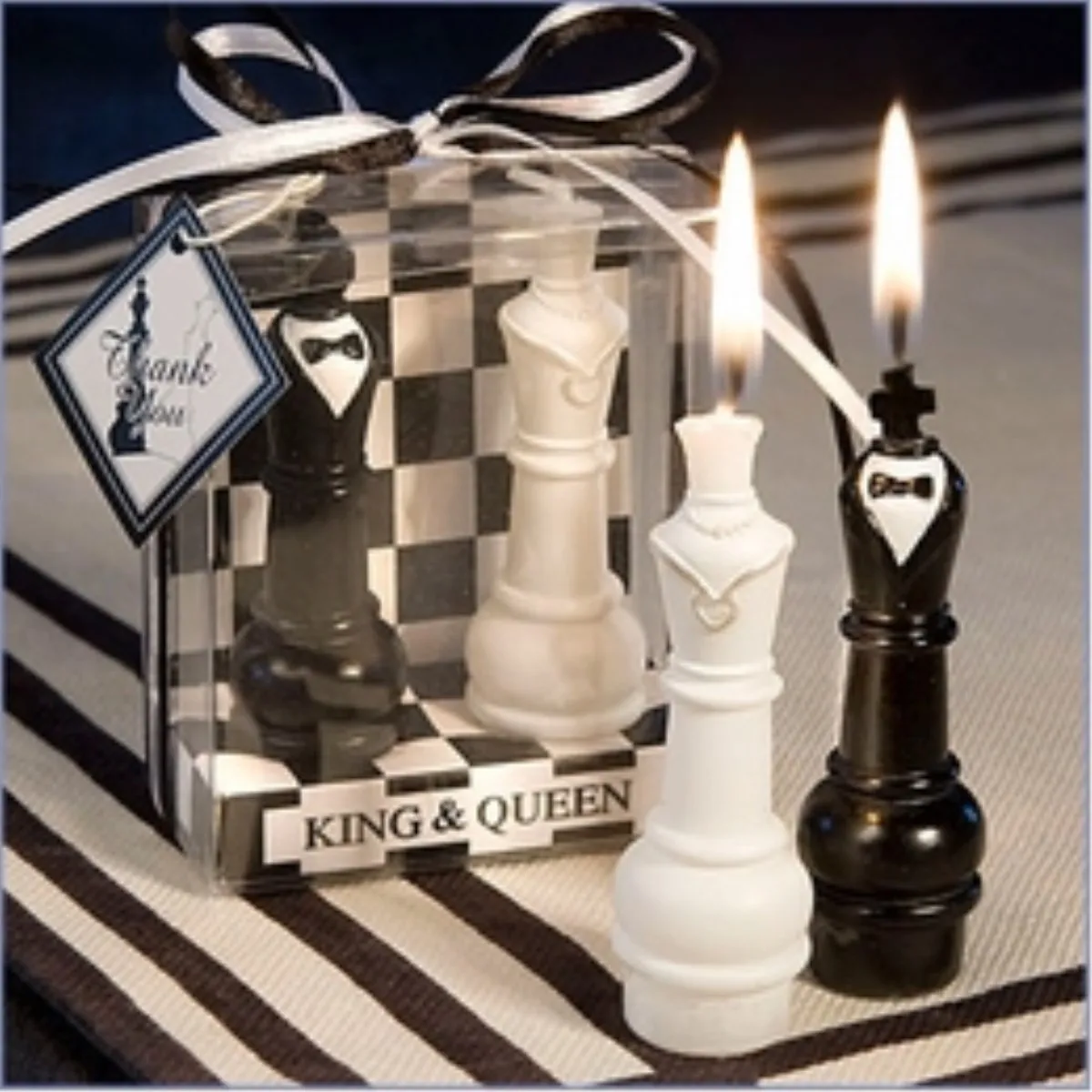 2sets/lot Baby Shower King & Queen Chess Piece Candle Favors