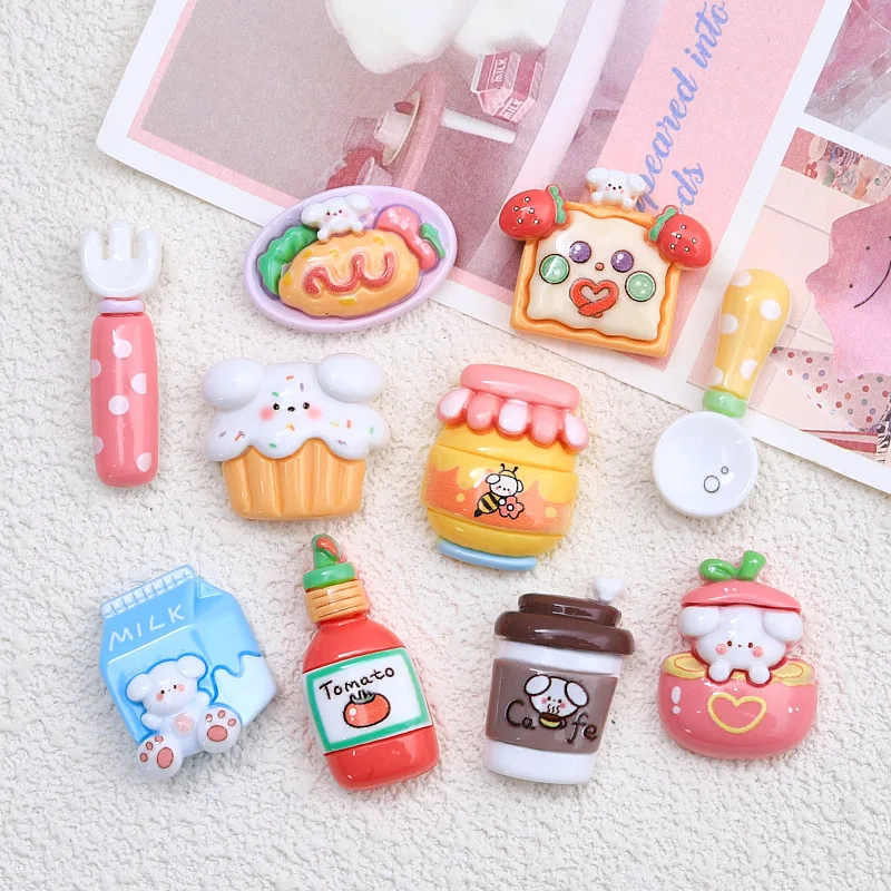 

100pcs Kawaii Cartoon Cake Milk Ketchup Resin Mini Food Flatback Cabochon For Crafts Scrapbooking DIY Accessories