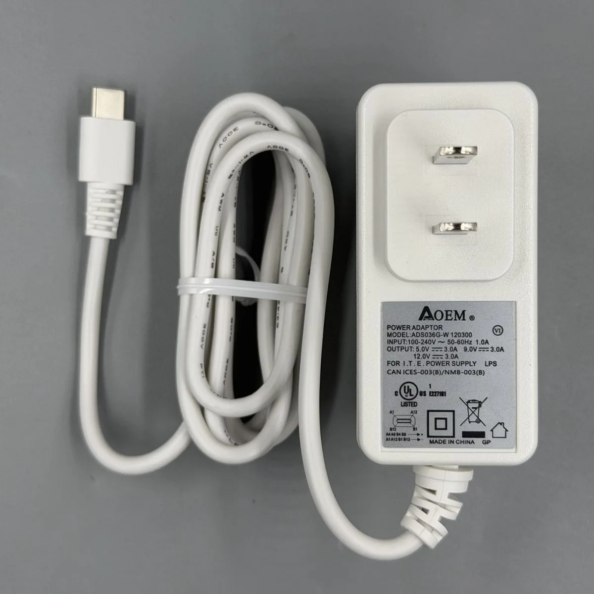 12V 3A 36W Power Adapter with Type-C PD 3.0 PPS QC4 Protocol, 2-Meter Fast Charging Cable for Phones and Tablets Fast Charging