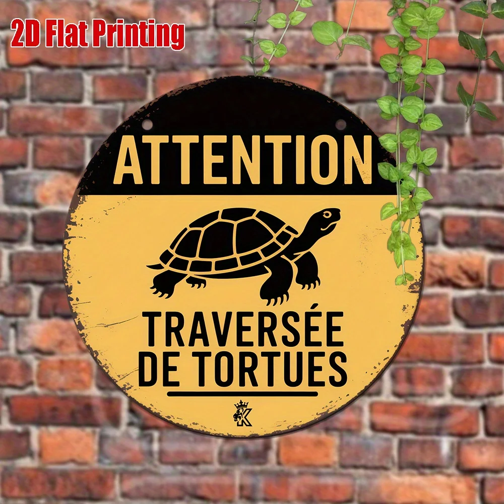 Tin Sign - Attention Traversée De Tortues Print Vintage Durable Metal Plaque Wall Decor, Home Office Bar Man Cave Wall Art