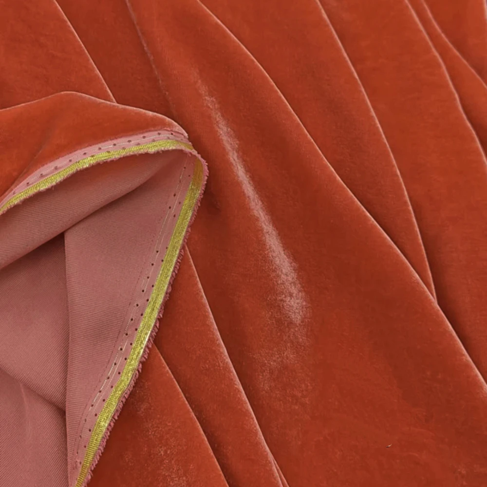 

CISULI Натуральная шелковая бархатная ткань, 40 мам, ширина 140 см/55 дюймов, костюмы и ткань для платья, материал для шитья, оранжевый красный 55