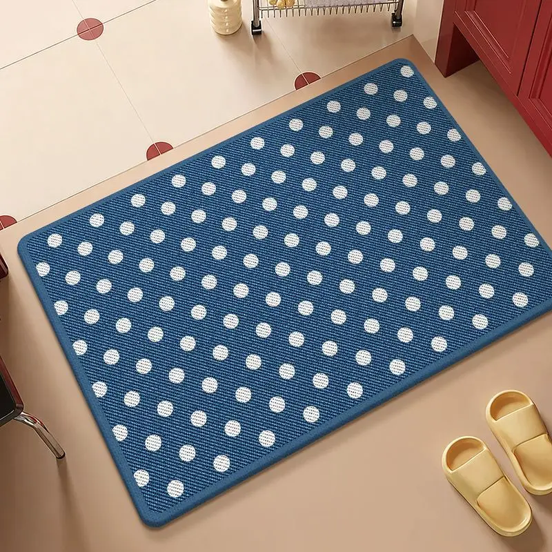 VIKAMA Light Blue Burgundy Polka Dot Bath Rug Grip Backed Absorbent Floor Covering Soft Carpet Space Decor Toilet Accent Durable