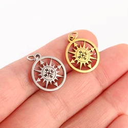 5Pcs Round North Star Compass Adventures Charm Necklace Pendant Dangle With Jump Rings Stainless Steel Charms for Jewelry Making