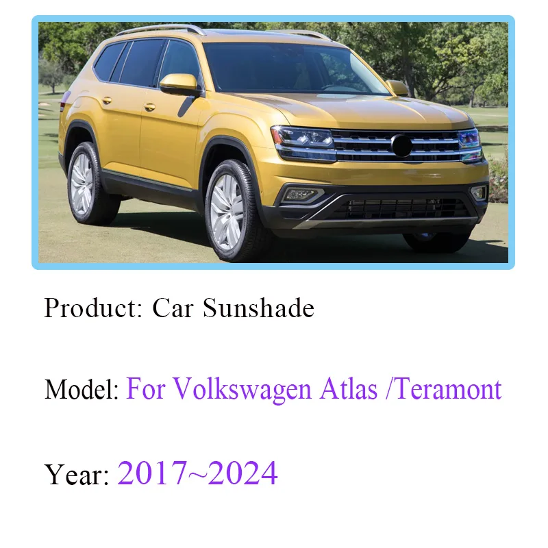For Volkswagen Atlas Teramont 2017-2024 Anti-UV Full Window Sunshades Cover Sunscreen UV Protection Interior Auto Accessories