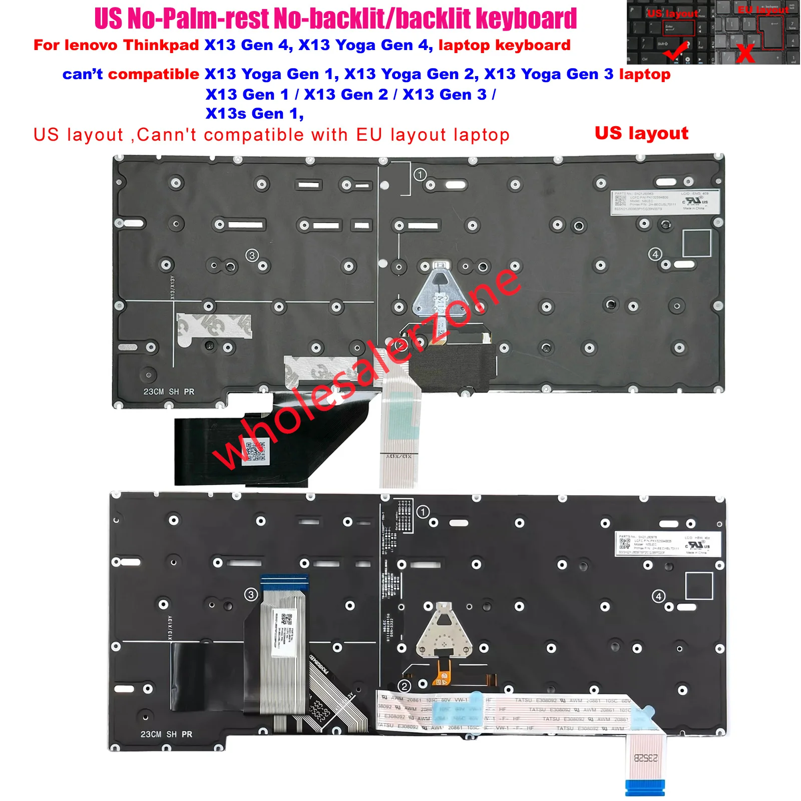 

New Keyboard For IBM Thinkpad X13 gen 4,Thinkpad X13 Yoga gen 4 series laptop US layout keyboard without-Palmrest