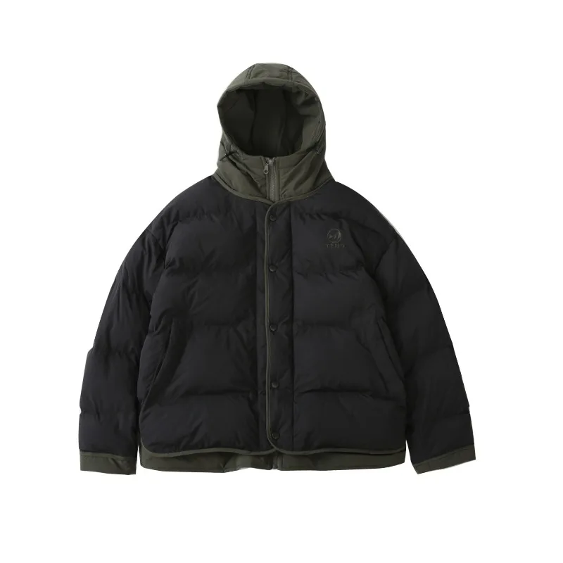 Parkas acolchoadas grossas masculinas, hip-hop retrô, estampado em letras, jaqueta inchada com capuz, casaco quente, roupa de rua, harajuku, inverno