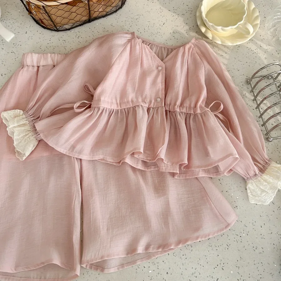 

Girls Summer Shirt Skirt Two Pieces Simple Button 2024 Elastic Waist Pleated Fashion Childrens Sets kids clothes girls