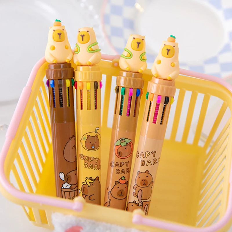 Animal 10 Colors Ballpoint Pen Kawaii Cute Cartoon Capybara Signature Pen School Student Stationery Writing Supplies Kids Gift