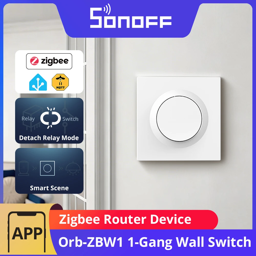 Interruptor de Pared Inteligente Zigbee SONOFF Orb-ZBW1 de 1 Canal, Diseño Compacto para Empotrar en Pared, Compatible con Alexa y SmartThings, Requiere Zigbee Hub