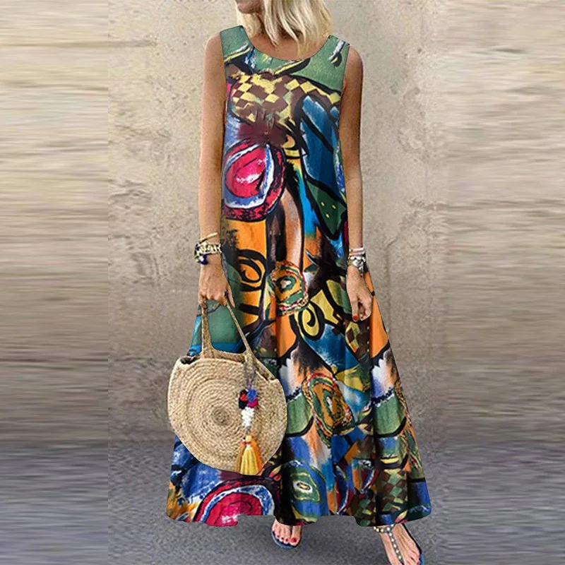 Sleeveless dress with pocket for women, round neck, casual, plus size, 8XL, 7XL, 6XL, fashion, new, summer