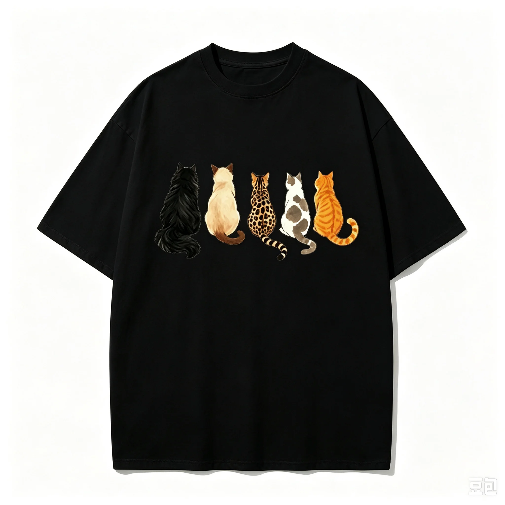 Vintage Cute Cat Back View Graphic T‑Shirt Lovely Kitten Print Unisex Short Sleeve Oversized Streetwear Casual Cotton Daily Tops