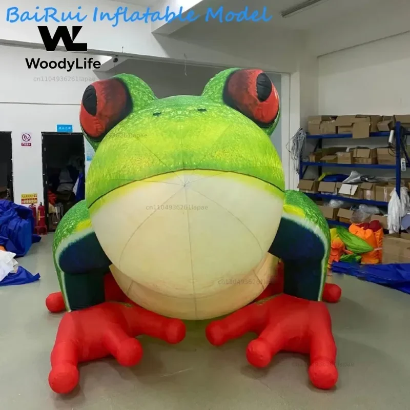 4M giant inflatable cartoon frog blowing jungle animal mascot with white LED light theme event decorative advertising props