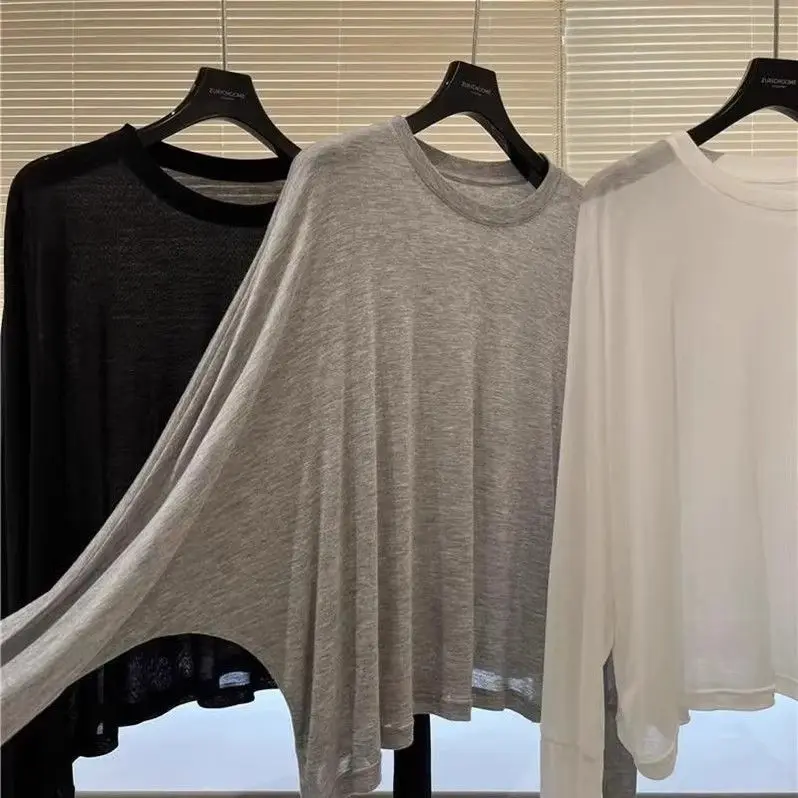Modal Long Sleeve Women's T-shirt Summer Korean Style Mask Soft Skin Friendly Casual Loose Fit round Neck Short Length Top