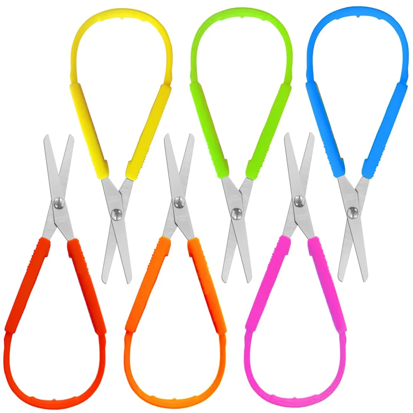 1PC Loop Scissors Colorful Grip Scissors Loop Handle Self-Opening Scissors Adaptive Cutting Scissors for Children Adults